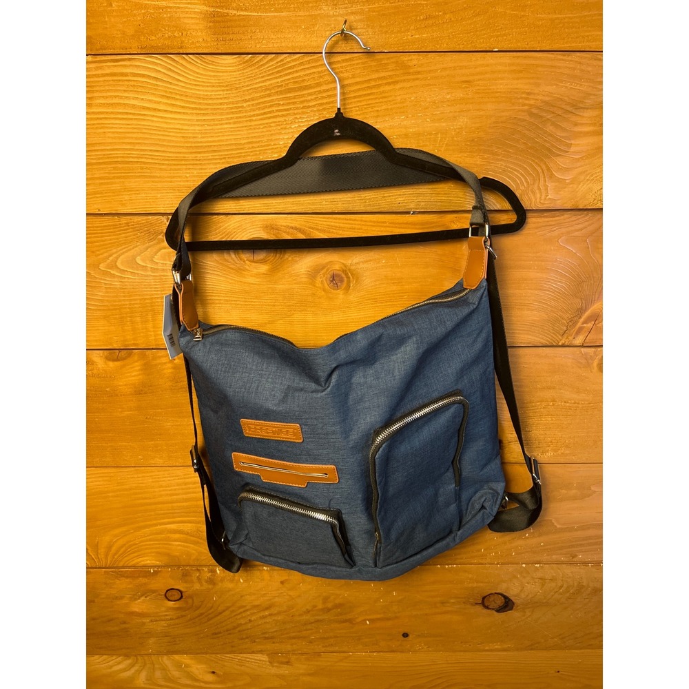 Prestige Denim Backpack Computer Bag Hobo Style Shoulder Bag Pockets School Work